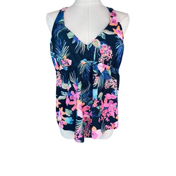 2/$30 NWT Raisins Curve Size 14 Floral Tankini Top Plus Black Pink Blue - Picture 1 of 16